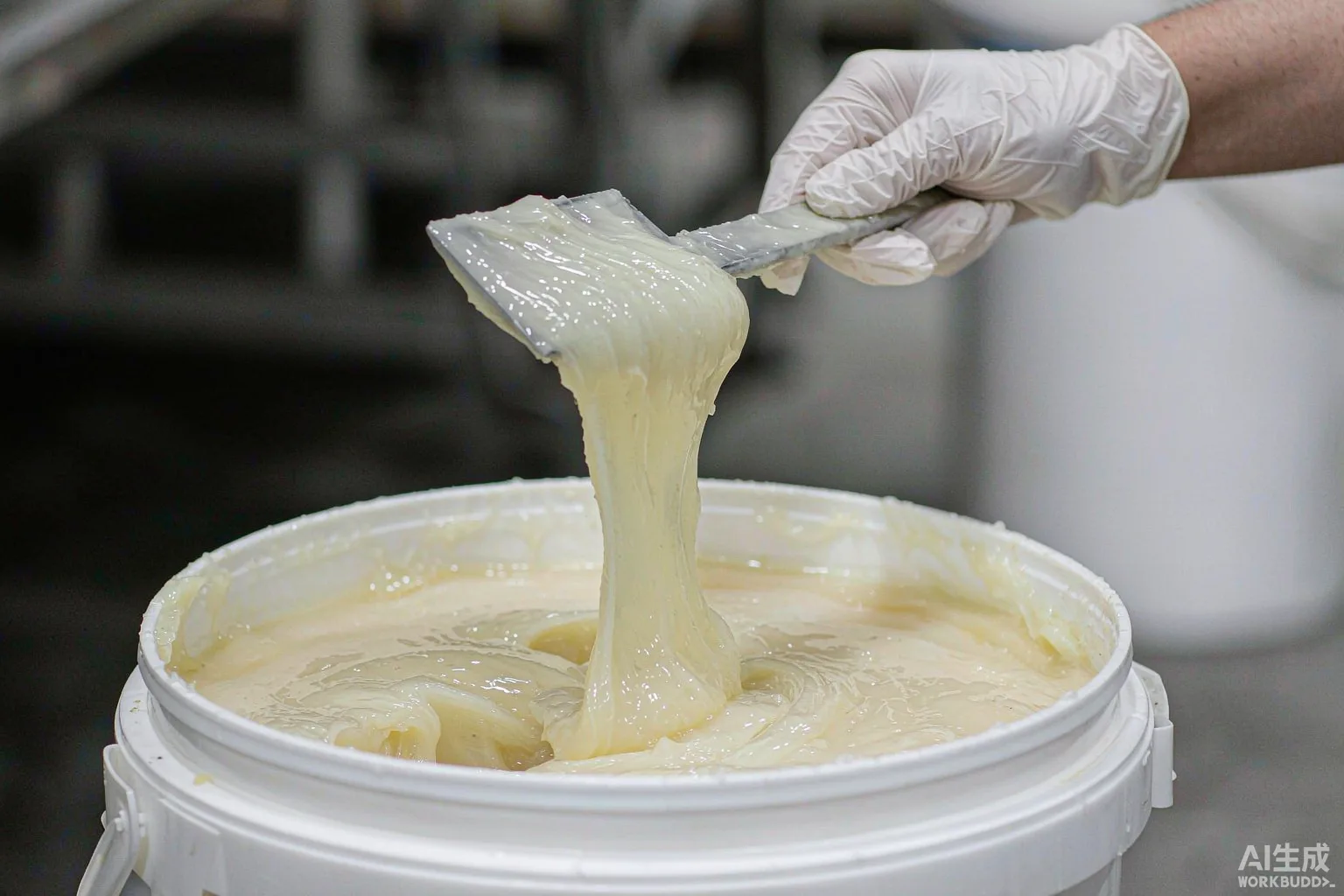 SLES 70% sodium laureth sulfate paste in an open plastic drum at a detergent raw material warehouse