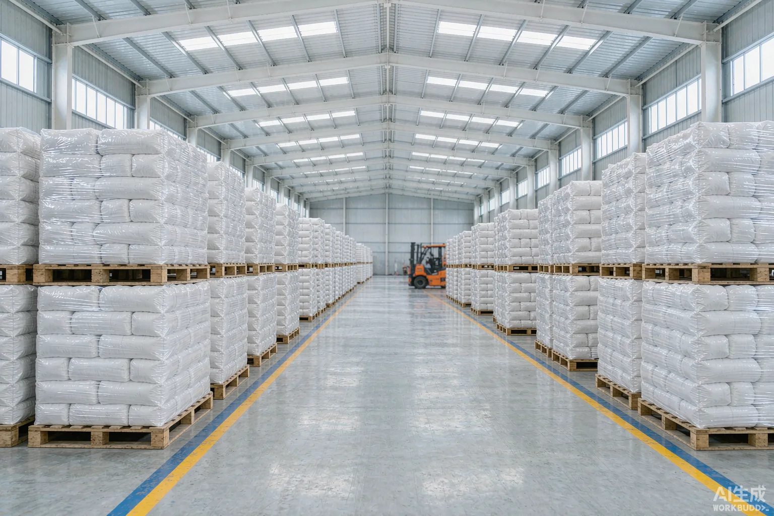 Stacked 25 kg bags of sodium lauryl sulfate in an export warehouse representing bulk SLS pricing and supply