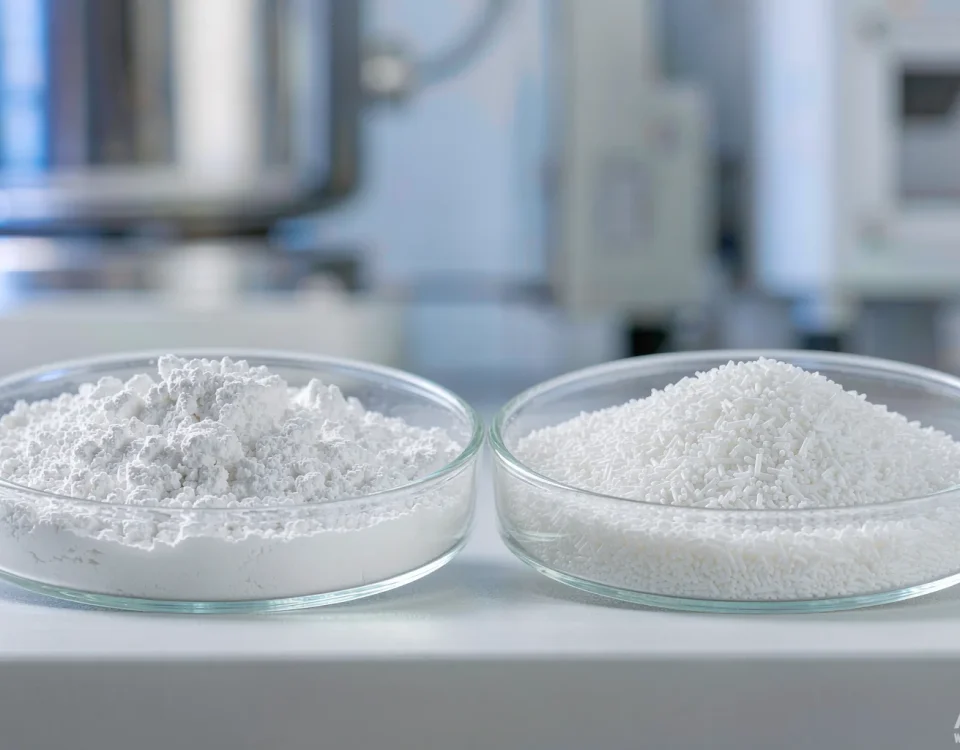 Sodium lauryl sulfate (SLS) powder and needles compared with SLES paste surfactant in laboratory dishes